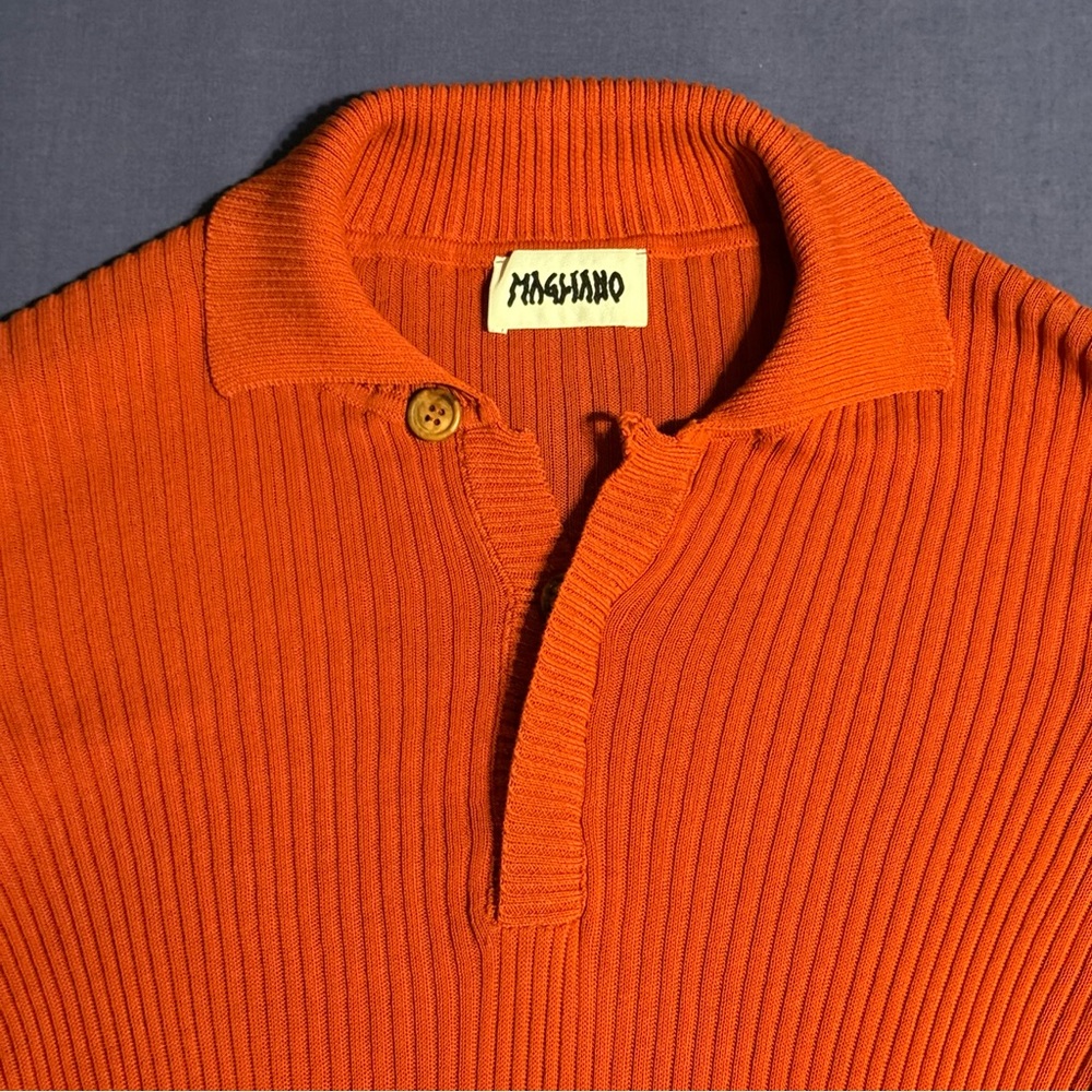 Magliano burnt orange ribbed long-sleeve knit polo, men’s size medium - Picture 4 of 6